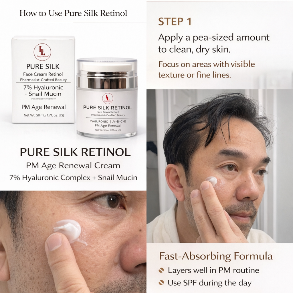 Pure Silk Retinol Night Cream w/ Hyaluronic Acid & Snail Mucin, PM Age Renewal (50mL)