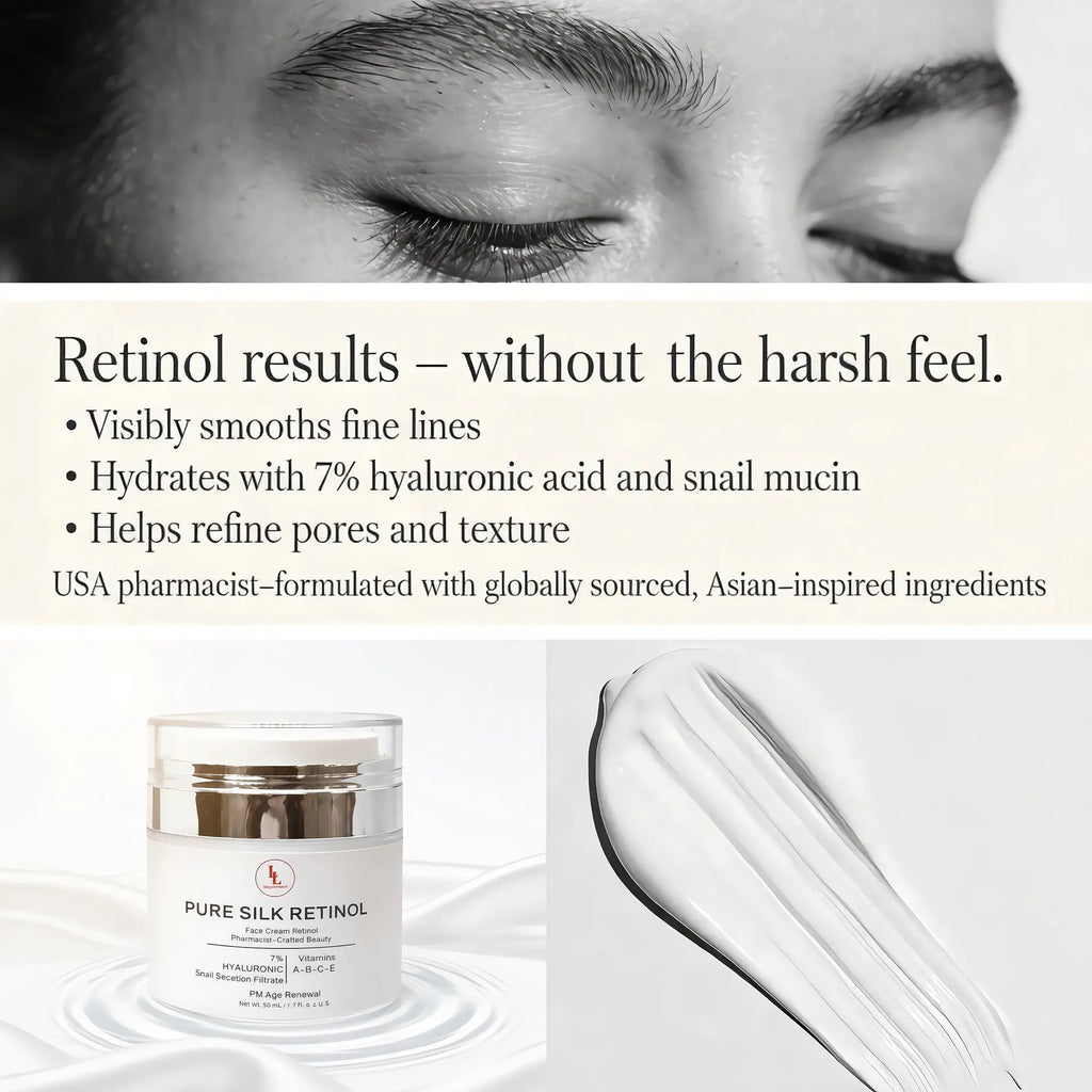 Pure Silk Retinol Night Cream w/ Hyaluronic Acid & Snail Mucin, PM Age Renewal (50mL)