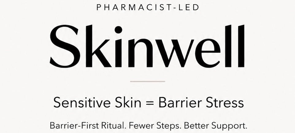 Advertisement for Skinwell with text about sensitive skin and barrier stress on a white background.