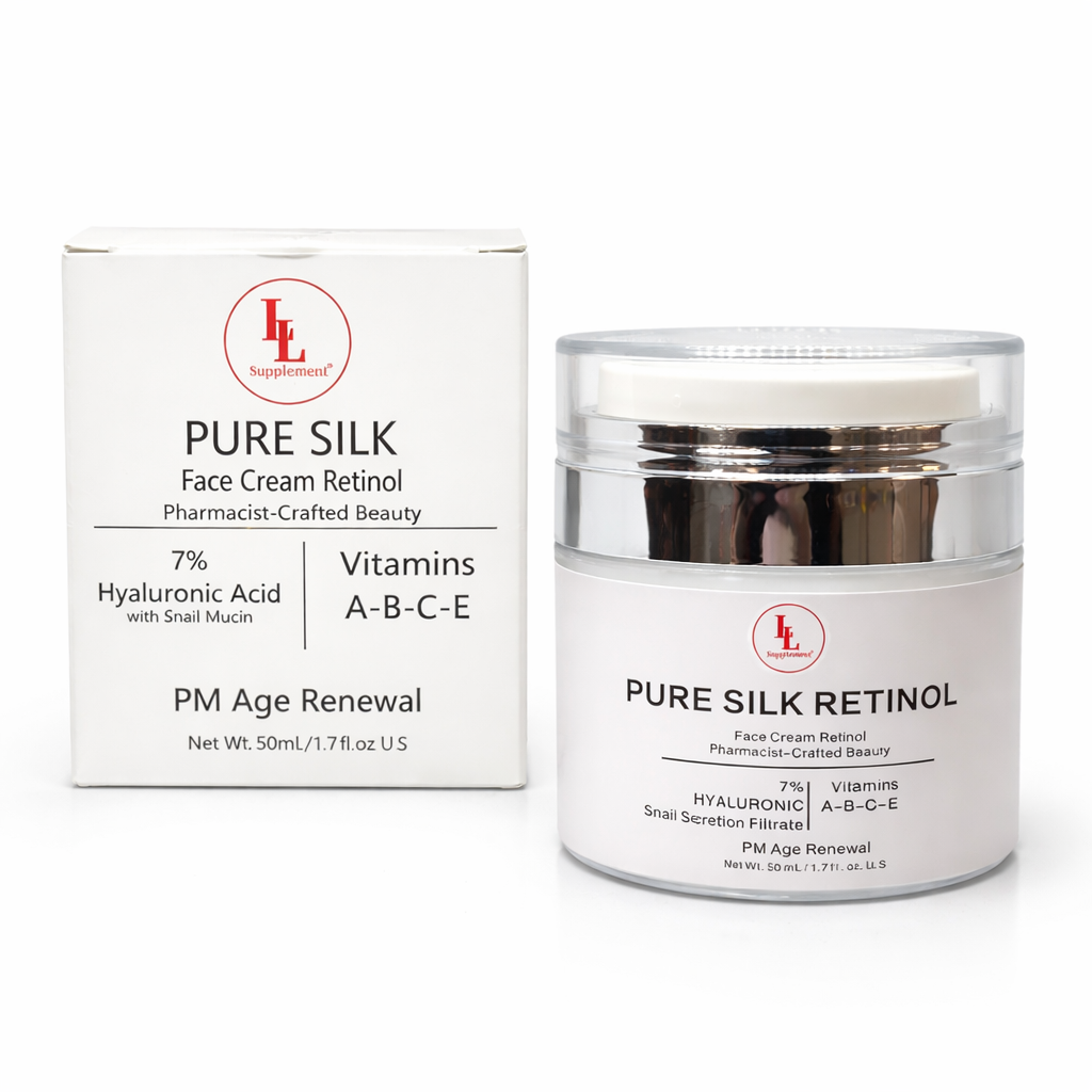 Pure Silk Retinol Face Cream with 7% Hyaluronic Acid + Snail Mucin, Vitamins A B C E, Night Moisturizer for Fine Lines, Wrinkles & Hydration, PM Age Renewal (50mL)