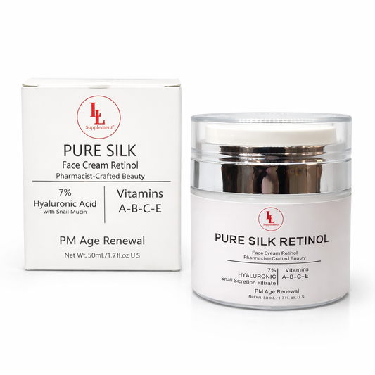 Pure Silk Retinol Face Cream with 7% Hyaluronic Acid + Snail Mucin, Vitamins A B C E, Night Moisturizer for Fine Lines, Wrinkles & Hydration, PM Age Renewal (50mL)