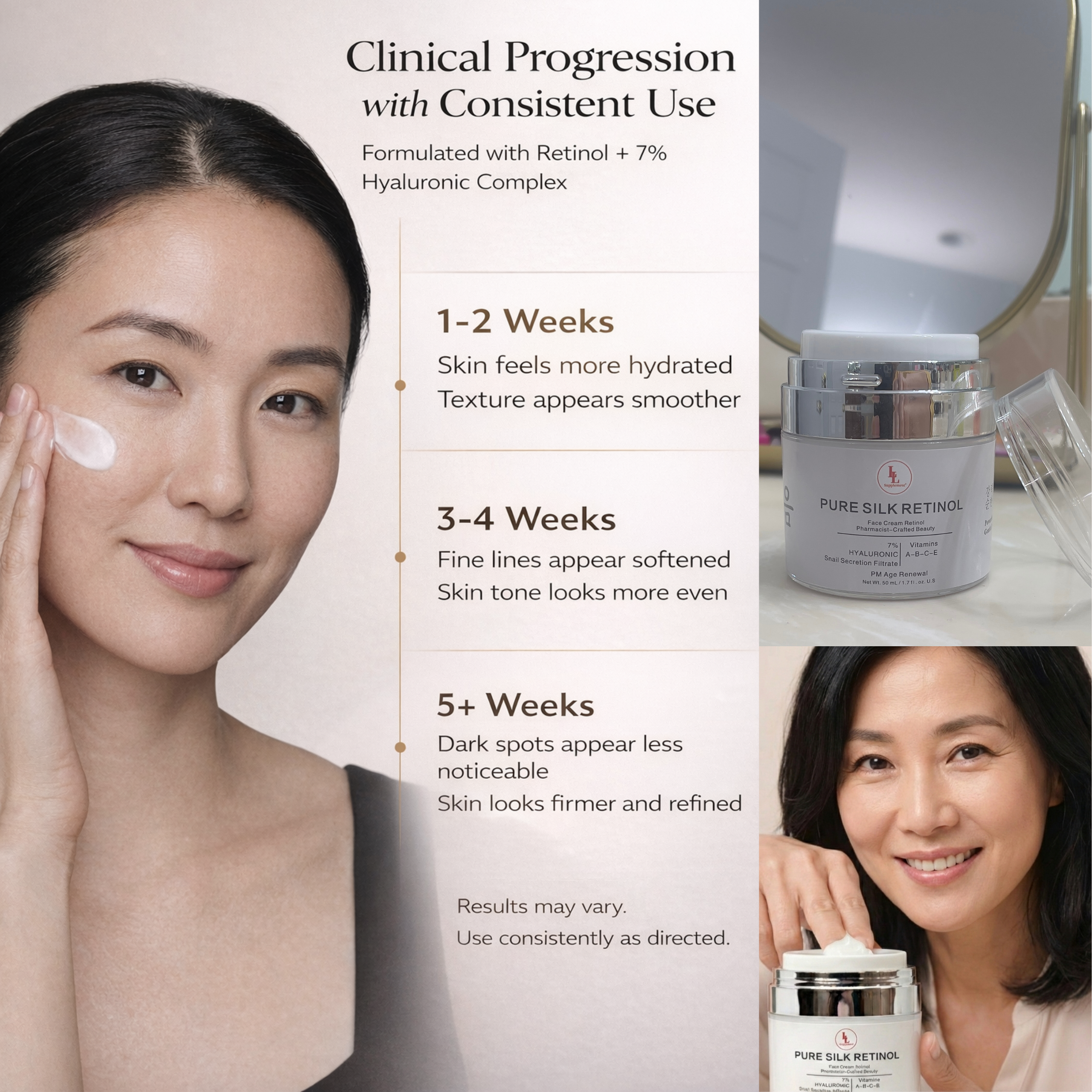 Pure Silk Retinol Night Cream w/ Hyaluronic Acid & Snail Mucin, PM Age Renewal (50mL)