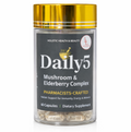 Supplement container labeled 'Daily5' with gold lid on a white background