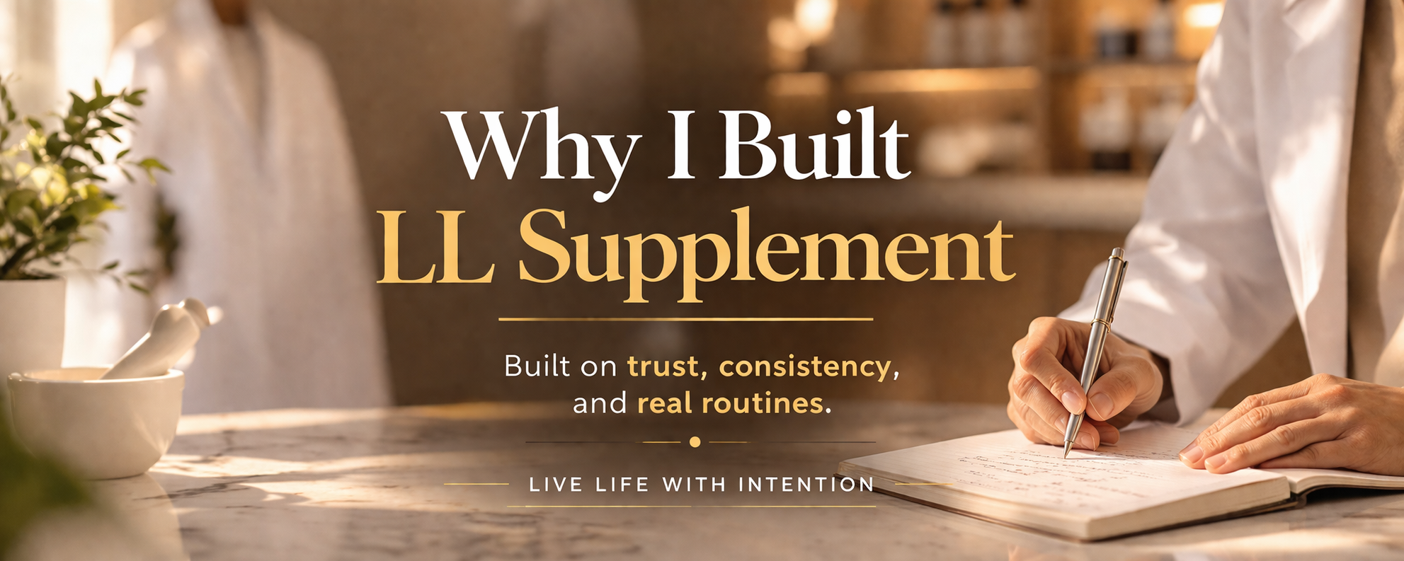 Person writing in a notebook with text overlay about building an LL Supplement.