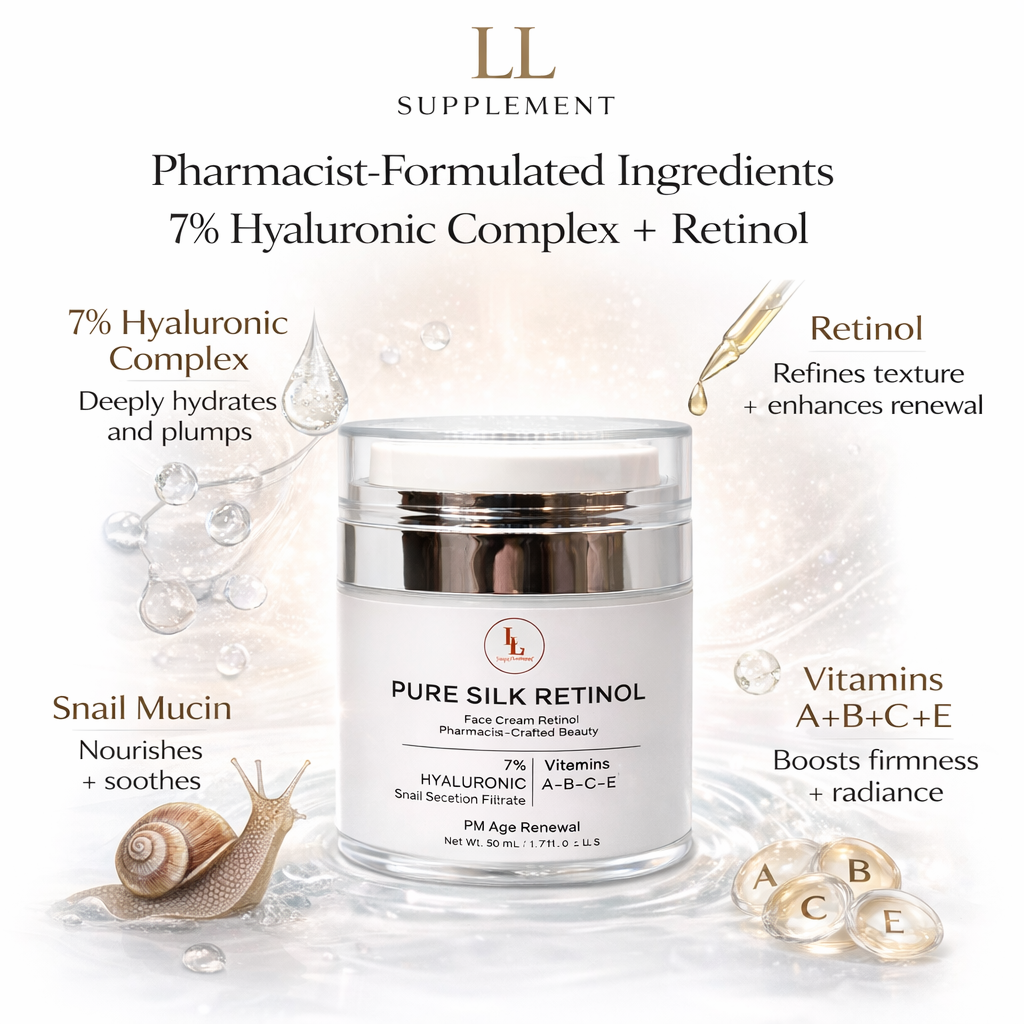 Pure Silk Retinol Night Cream w/ Hyaluronic Acid & Snail Mucin, PM Age Renewal (50mL)