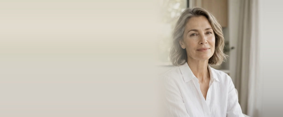 Woman with natural skin in soft window light, Skinwell by LL Supplement